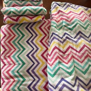 Pottery Barn Teen Chevron Bedding Set - Pink, Yellow, Green, Purple